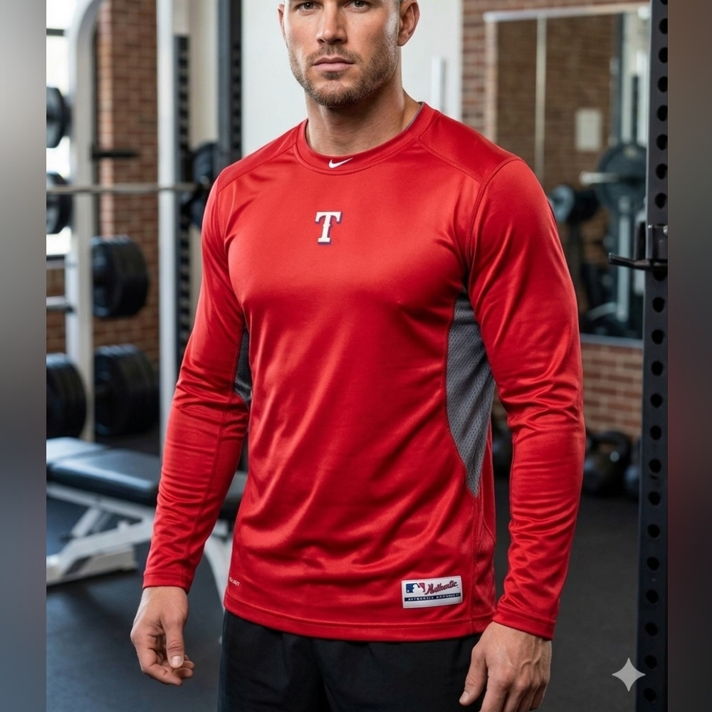 Nike Pro Combat Texas Rangers MLB Fitted Long Sleeve Red Medium Excellent
